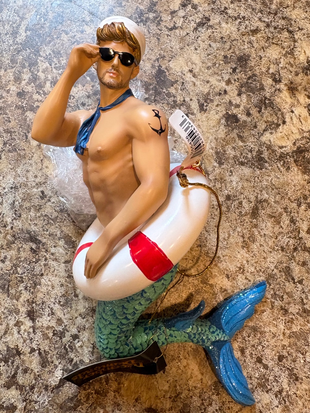 December Diamonds Big Tube Merman Swim Ornament - Nautical Stye